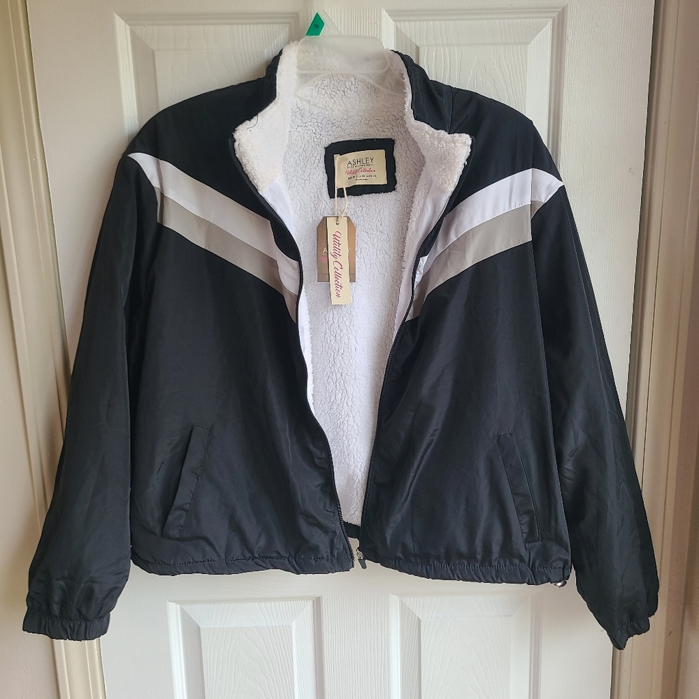 NWT Ashley By 26 International Black Jacket with Faux Fur Lining